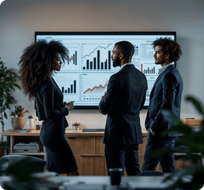 Time de investidores analisando indicadores de startups em reunião