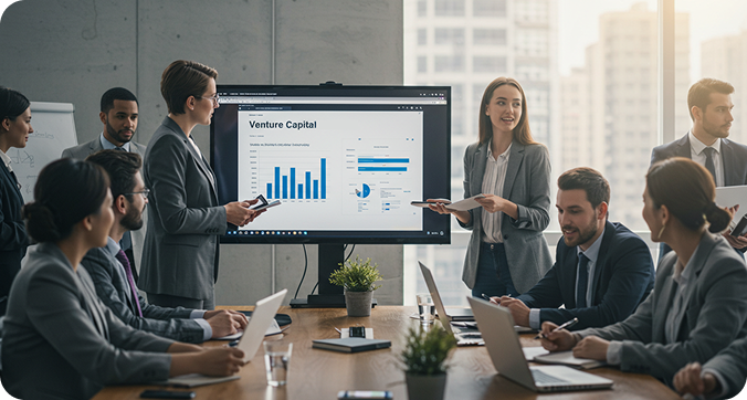 Apresentação sobre venture capital para um grupo de investidores